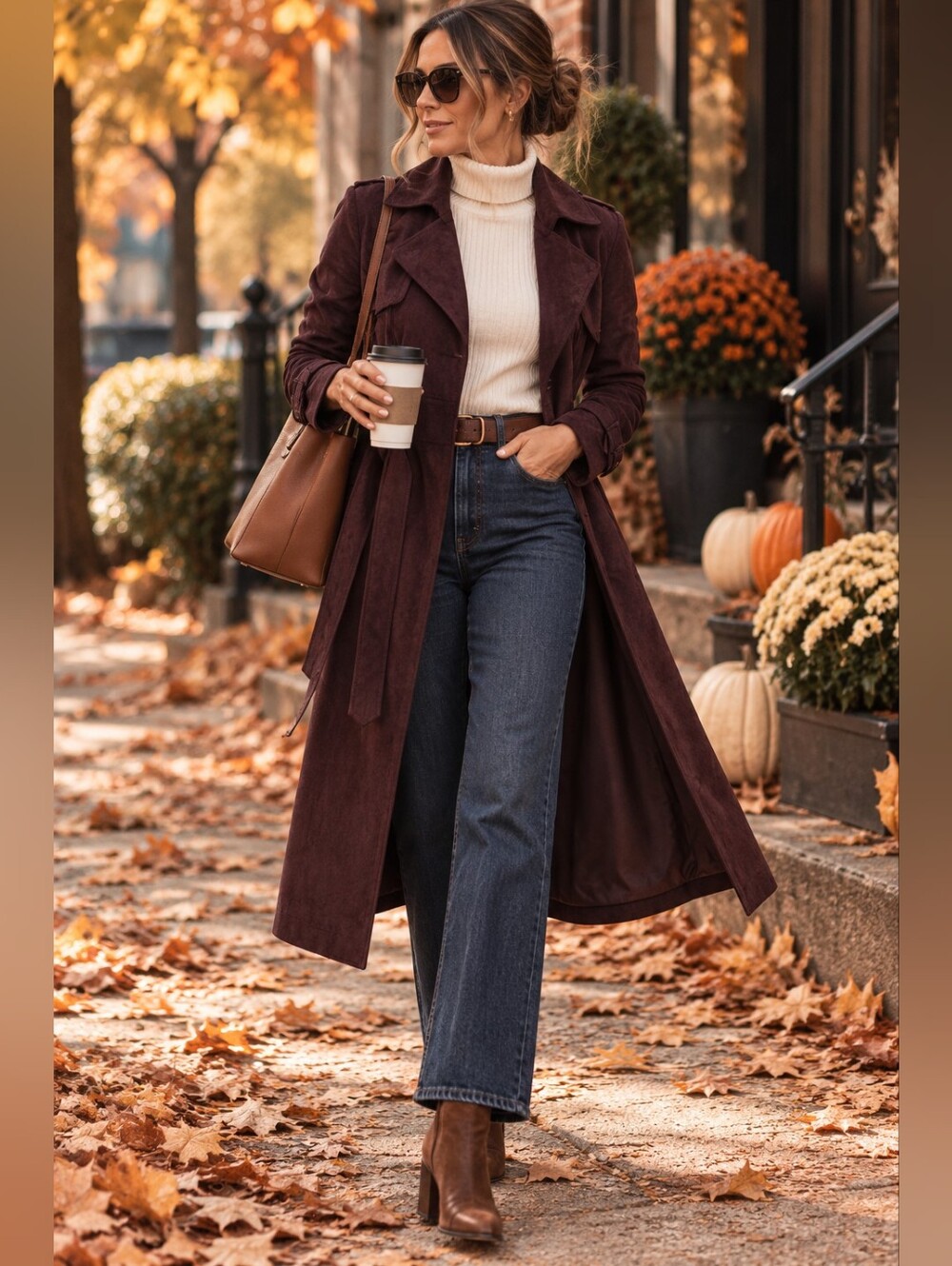 Magaschoni Faux Suede Trench Coat Burgundy Belted Long Jacket XS